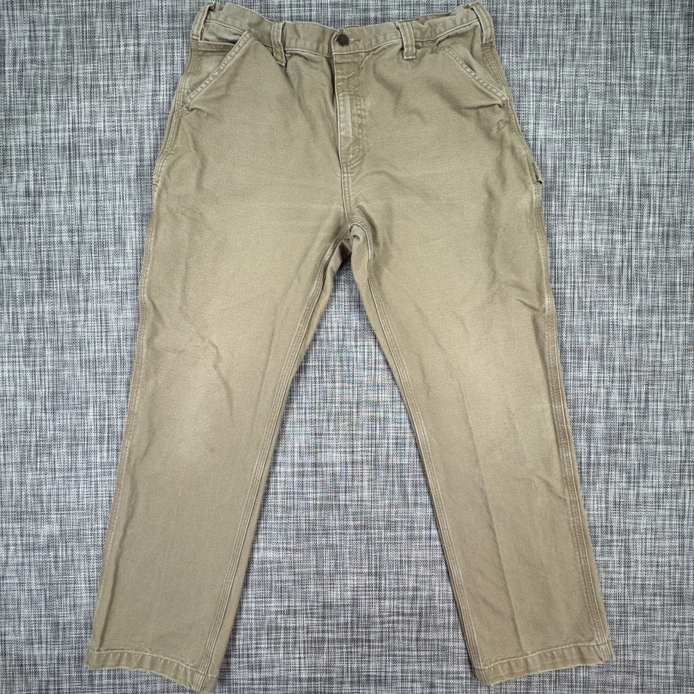 Carhartt B159 Mens 36x32 Loose Fit Canvas Carpenter Work Pants Khaki Cotton